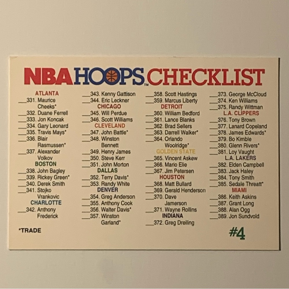 1991 NBA HOOPS USA Basketball NBA HOOPS CHECKLIST #589